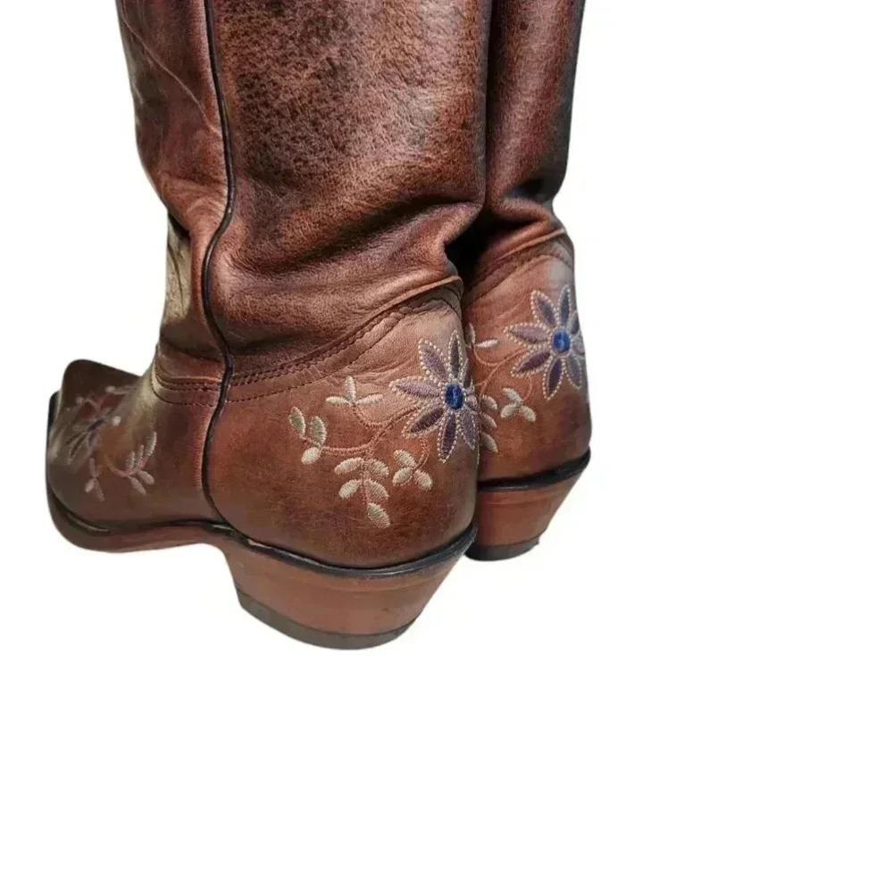 Boulet Snip-Toe Leather Floral Embroidered Western Boot Coastal Cowgirl - Picture 3 of 9